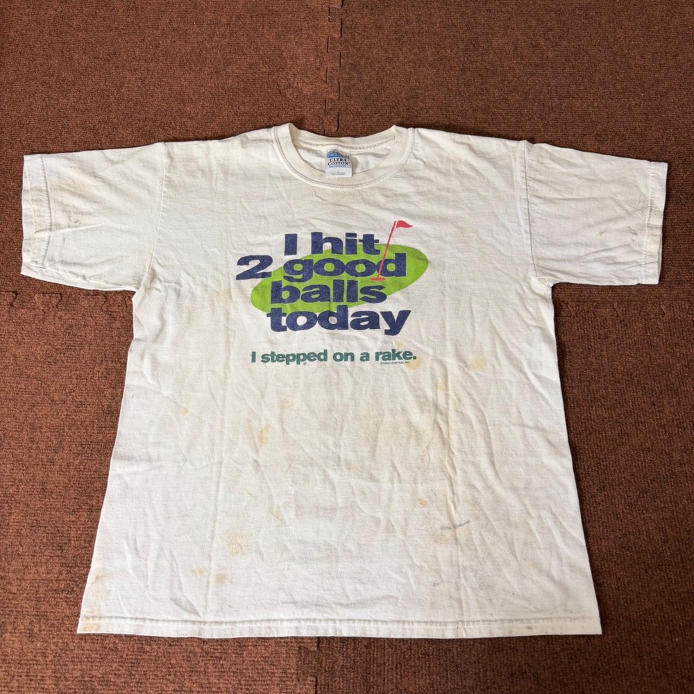 Gildan Cotton Mens Large White Funny Golf Graphic T-Shirt I Stepped On A Rake